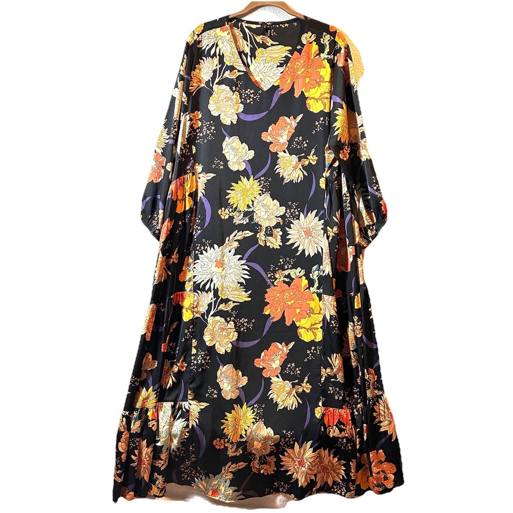 Beulah Womens OS Dark Floral Long Sleeve Tiered Maxi Dress 70s Inspired